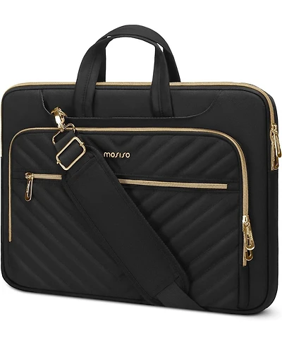 Mosiso Laptop Shoulder Bag 15-16 Inch, Protective Messenger Briefcase with Quilted Front Pockets - Compatible with MacBook Pro 16, Hp, Dell, Asus