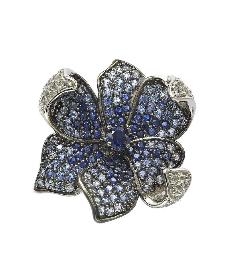 Suzy Levian Sterling Silver Sapphire & Created White Flower Petal Brooch