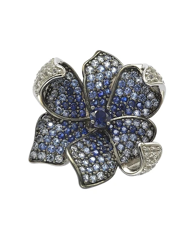Suzy Levian Sterling Silver Sapphire & Created White Flower Petal Brooch