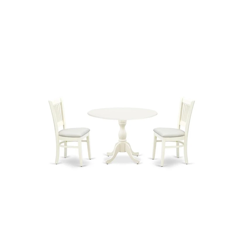 East West Furniture 3-Piece Modern Dining Table Set- 2 Mid Century Dining Chairs with Linen Fabric Seat and Slatted Chair Back
