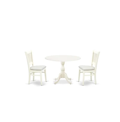 East West Furniture 3-Piece Modern Dining Table Set- 2 Mid Century Dining Chairs with Linen Fabric Seat and Slatted Chair Back