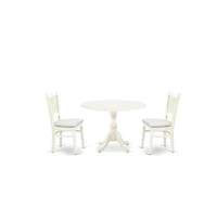 East West Furniture 3-Piece Modern Dining Table Set- 2 Mid Century Dining Chairs with Linen Fabric Seat and Slatted Chair Back