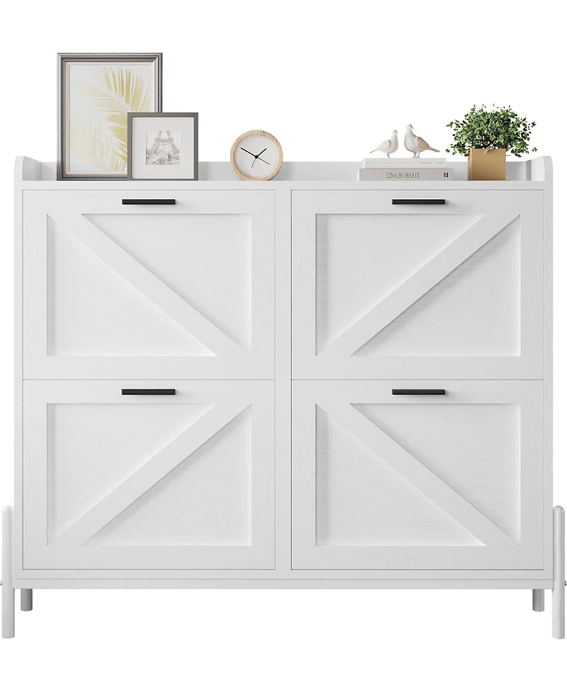 Ironck Shoe Storage Cabinet with 4 Flip Drawers, White