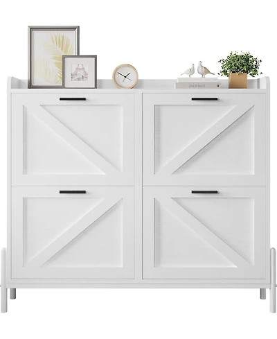 Ironck Shoe Storage Cabinet with 4 Flip Drawers, White