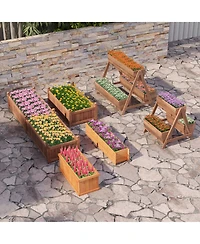 Gymax Vertical Raised Garden Bed Wood Tiered Plant Stand w/ 3 Planter Containers