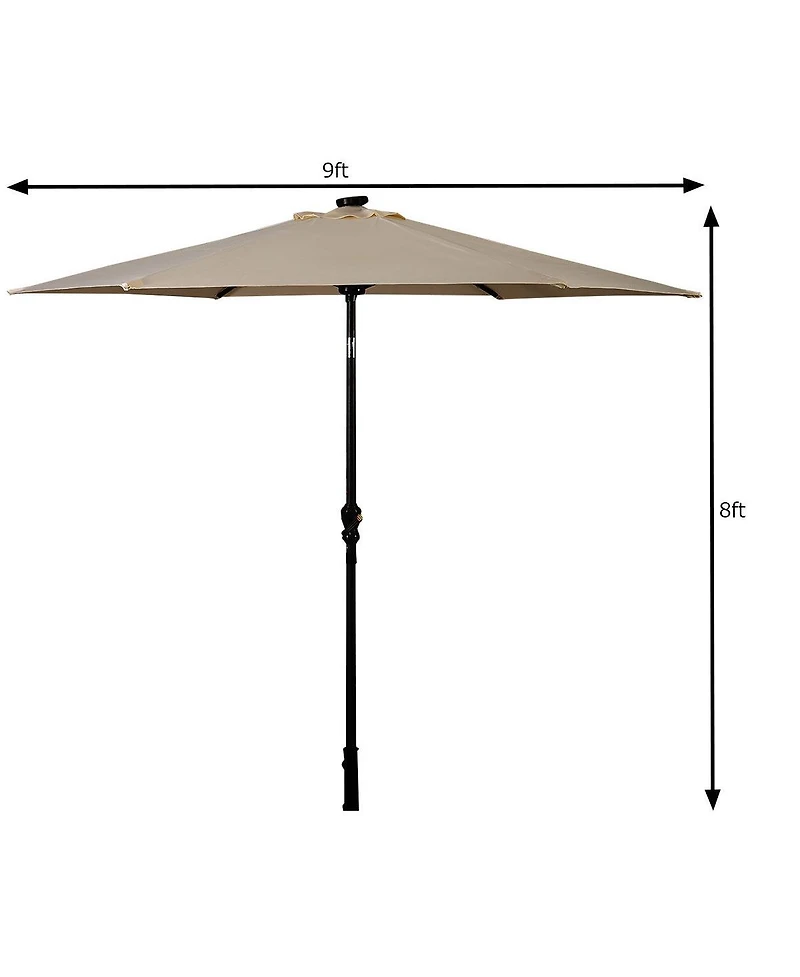 Costway 9FT Patio Solar Umbrella Led Market Steel Tilt W/ Crank Outdoor
