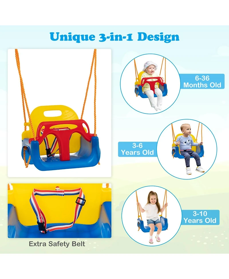 Akiudex 3-in-1 Kids Swing Set with Adjustable Toddler Seat Platform and Belt Swings