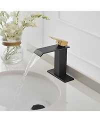 Waterfall Single Hole Single-Handle Low-Arc Bathroom Faucet With Supply Line Brushed Gold