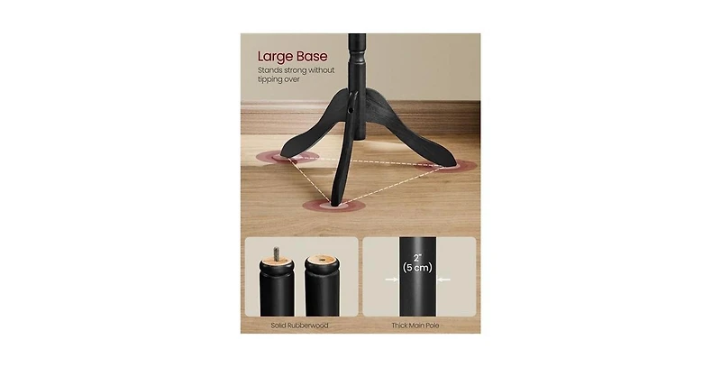 Slickblue Adjustable Height Solid Wood Coat Rack with 10 Hooks for Entryway or Office