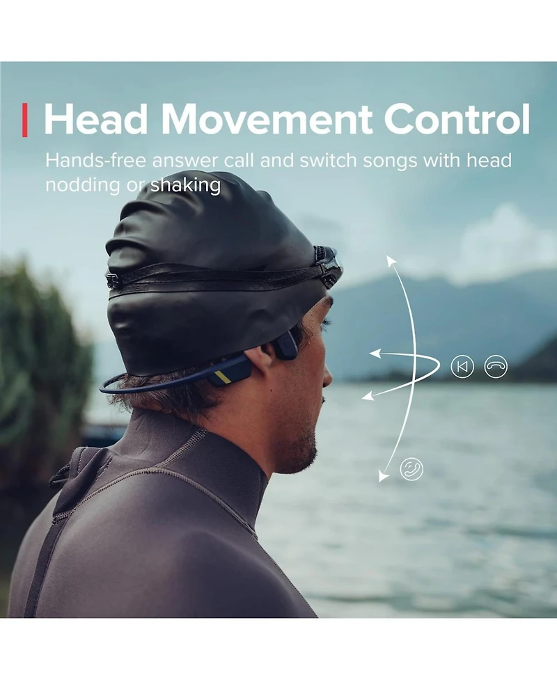 Suunto Aqua Open-Ear Swimming Bone Conduction Headphone, 32GB MP3 Bluetooth Running Player, Head Movement Control, Noise Cancelled Dual-Mic, IP68 Wate
