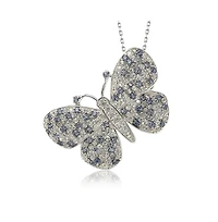Suzy Levian New York Sterling Silver Sapphire & Created White Sapphire Butterfly Pendant Brooch