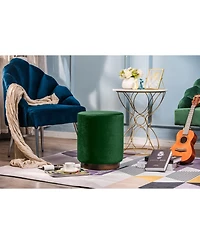 Nordlys - Green Velvet Pouf with Wooden Base Vintage Style Upholstery Living Room