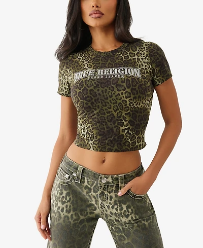 True Religion Women's Leopard Crystals Baby T-Shirt