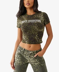 True Religion Women's Leopard Crystals Baby T-Shirt