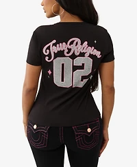 True Religion Women's Sporty Crystal V Neck T-Shirt
