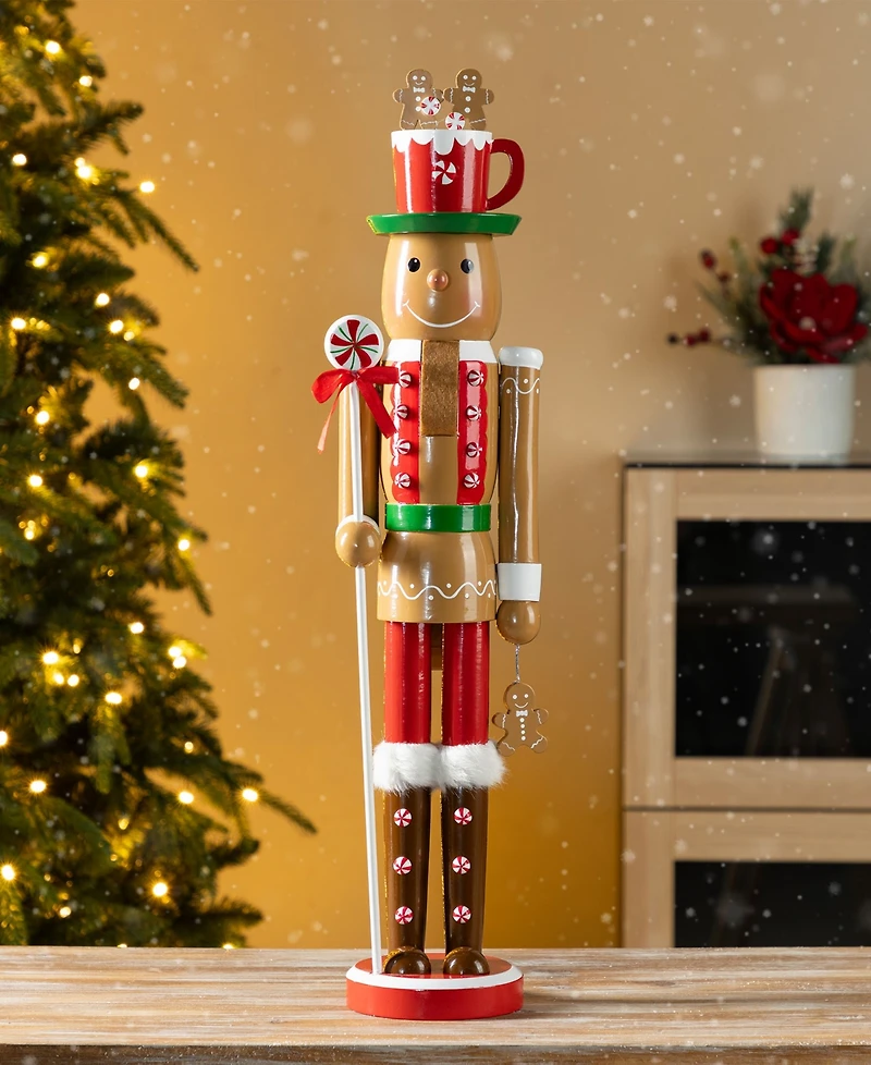 Glitzhome 24" Wooden Christmas Gingerbread Man Nutcracker