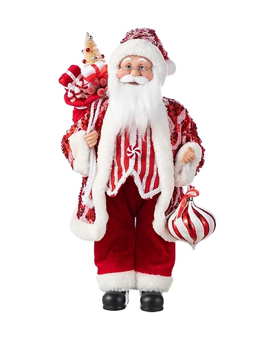 Glitzhome 18" Faux Fur Christmas Peppermint Santa Figurine