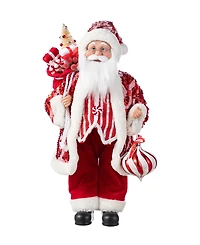 Glitzhome 18" Faux Fur Christmas Peppermint Santa Figurine
