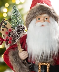 Glitzhome 18" Faux Fur Christmas Woodland Santa Figurine