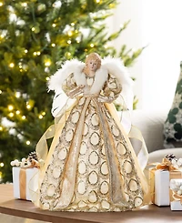 Glitzhome 18.5" Faux Fur Christmas Angel Tree Topper