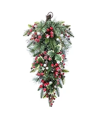 Glitzhome 28" Christmas Pomegranate Berry and Holy Leaf Teardrop