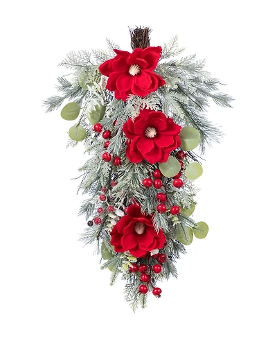 Glitzhome 28" Christmas Mangnolia Berry Teardrop