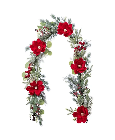 Glitzhome 6" Christmas Mangnolia Berry Garland