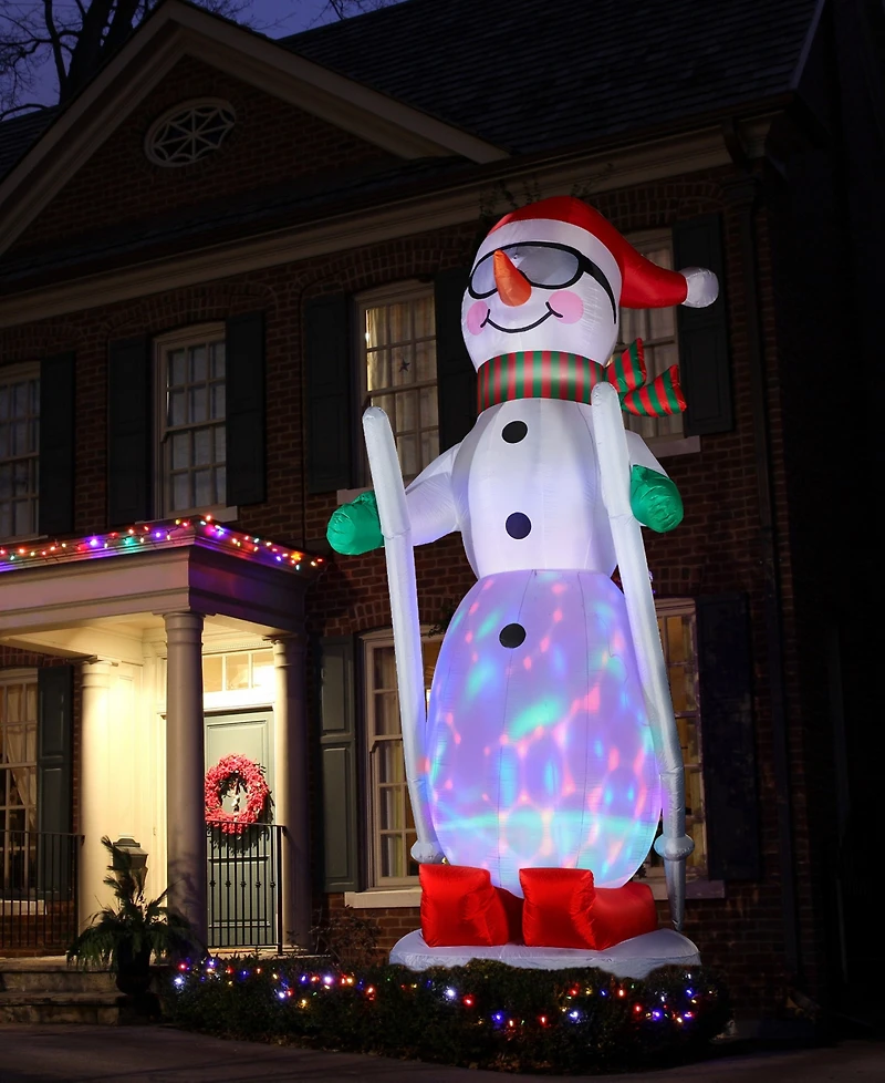 Glitzhome 20" Giant Disco Lighted Inflatable Skiing Snowman