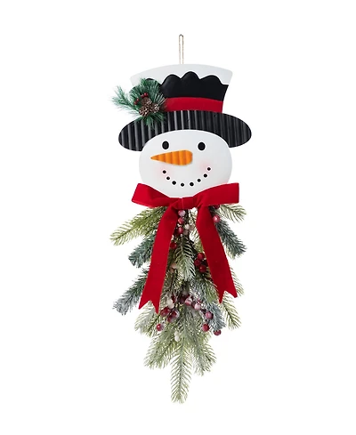 Glitzhome 25" Greenery Snowman Door Hanger