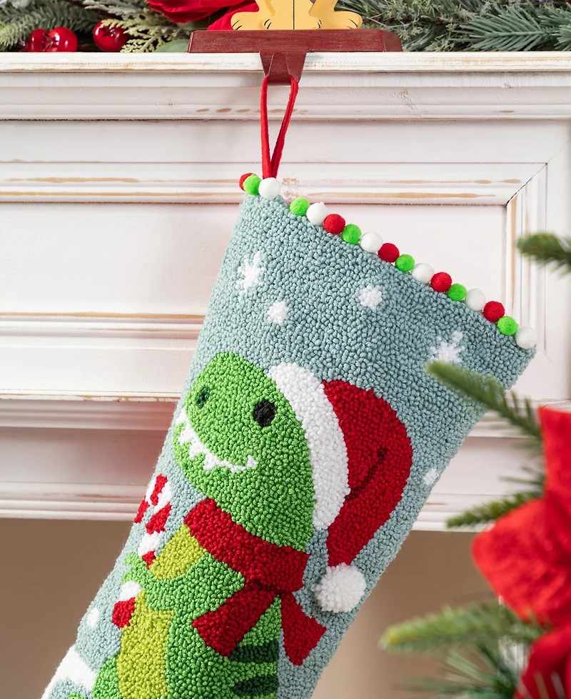 Glitzhome 21" Hooked Dinosaur Christmas Stocking