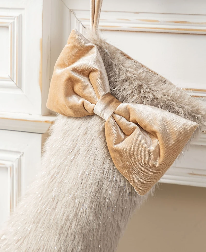 Glitzhome 21" Faux Fox Fur Christmas Stocking with Bow