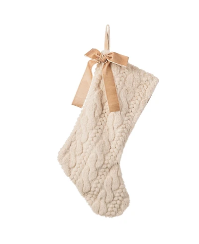 Glitzhome 21" Milk Coffee Brown Twisted Faux Marten Fur Christmas Stocking with Bow