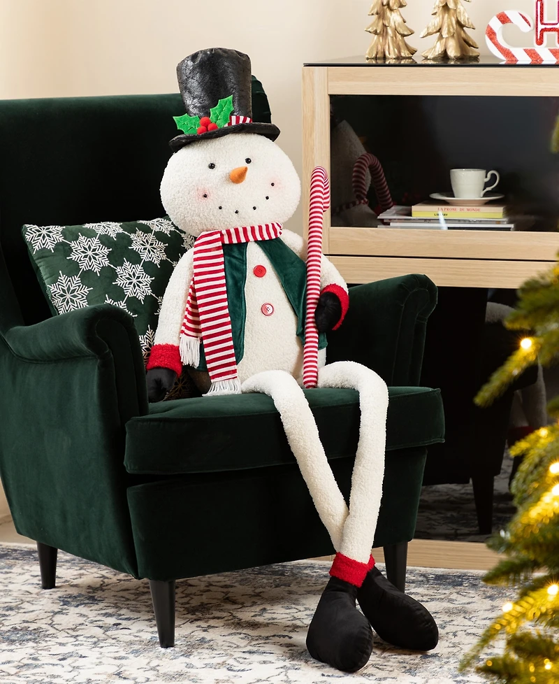 Glitzhome 60" Christmas Oversized Fabric Snowman with Dangle Legs