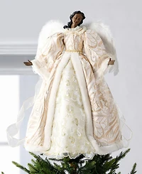 Glitzhome 24" Faux Fur Christmas African American Angel Tree Topper