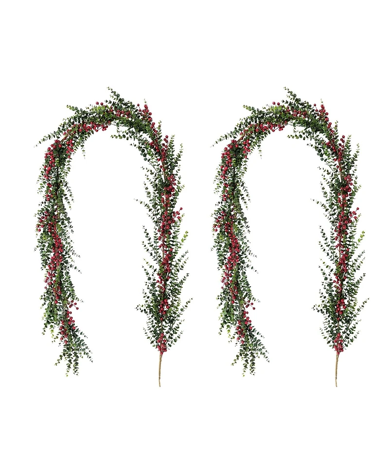 Glitzhome Christmas Greenery Dripping Eucalyptus Garlands with Berries, Set of 2