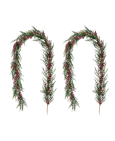 Glitzhome Christmas Greenery Dripping Eucalyptus Garlands with Berries, Set of 2