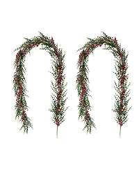 Glitzhome Christmas Greenery Dripping Eucalyptus Garlands with Berries, Set of 2