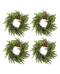 Glitzhome Christmas Mini Dripping Wreaths with Pinecones and Red Berries, Set of 4