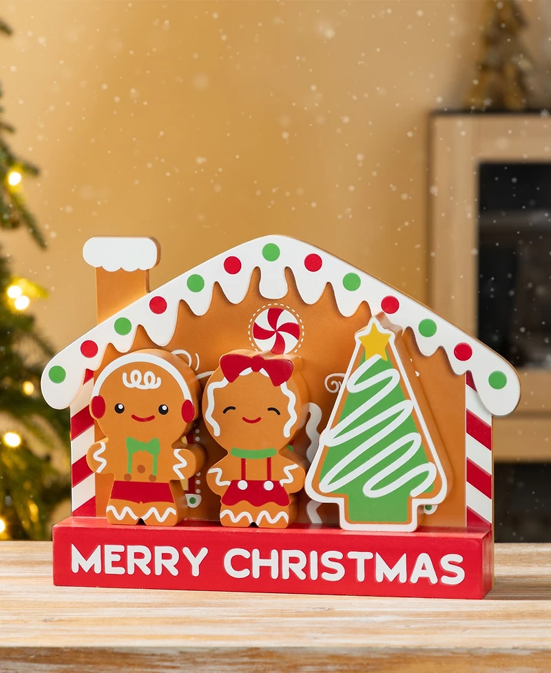 Glitzhome Wooden Christmas Gingerbread House Table Decor, Set of 4