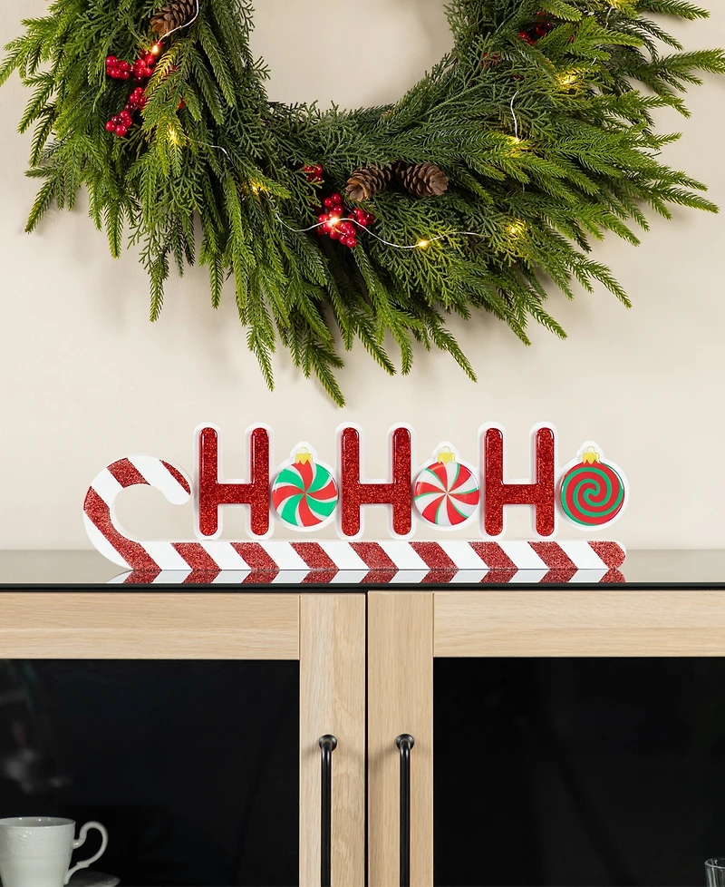 Glitzhome 19" Christmas Wooden Epoxy Hohoho Candy Cane Table Decor