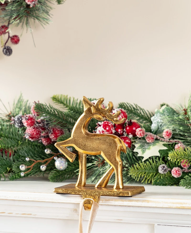 Glitzhome Christmas Resin Tree and Reindeer Stocking Holders, Set of 3