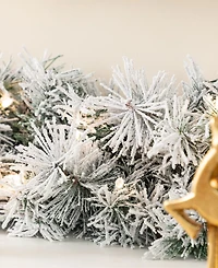 Glitzhome Pre-Lit Snow Flocked Greenery Pine Christmas Garlands, Set of 4