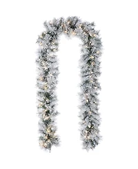 Glitzhome Pre-Lit Snow Flocked Greenery Pine Christmas Teardrop and Matched Garlands, Set of 3