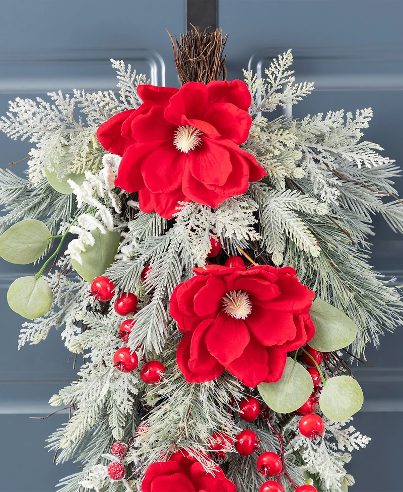 Glitzhome Christmas Mangnolia Berry Teardrops, Set of 2