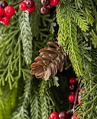 Glitzhome Christmas Greenery Dripping Teardrops with Pinecones and Red Berries, Set of 2