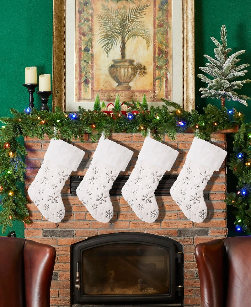 Glitzhome Plush with Snowflake Christmas Stockings, Set of 4