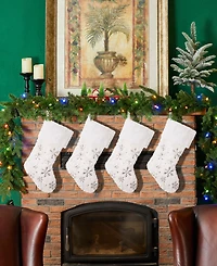 Glitzhome Plush with Snowflake Christmas Stockings, Set of 4