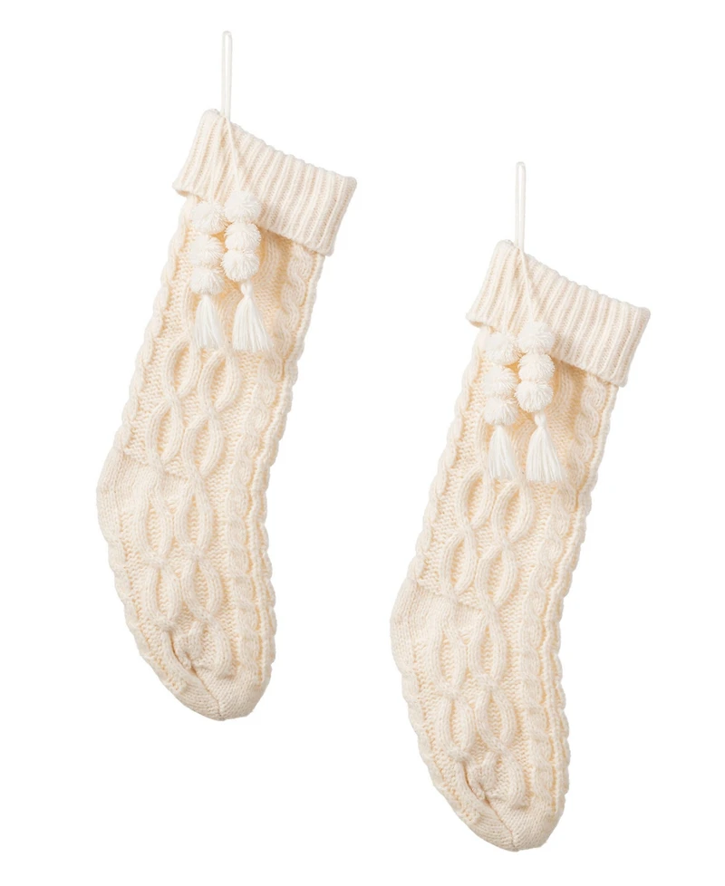 Glitzhome Knitted Christmas Stockings with Pompon Tassel, Set of 2