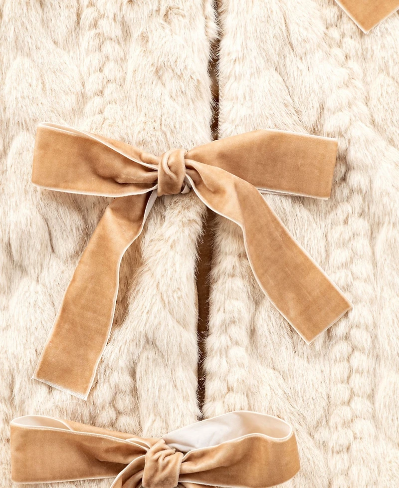 Glitzhome Twisted Faux Marten Fur Christmas Tree Skirt and Stocking with Bow, Set of 2