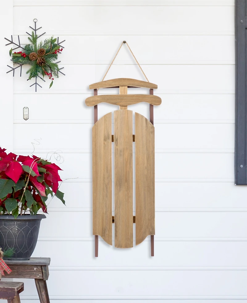 Glitzhome 34.25" Wooden Christmas Sleigh Porch Decor